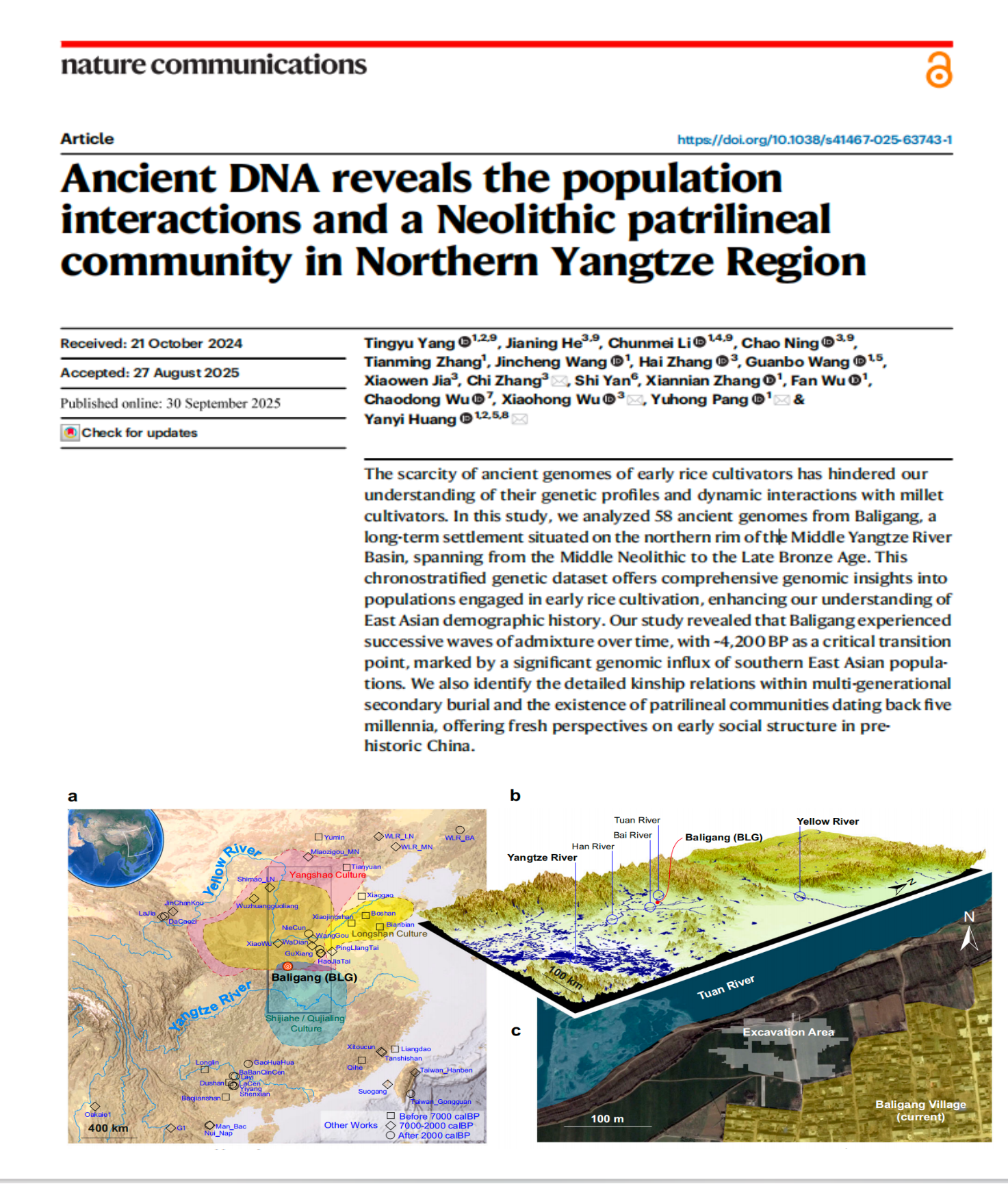 Ancient DNA reveals the population interactions and a Neolithic patrilineal community in Northern Yangtze Region