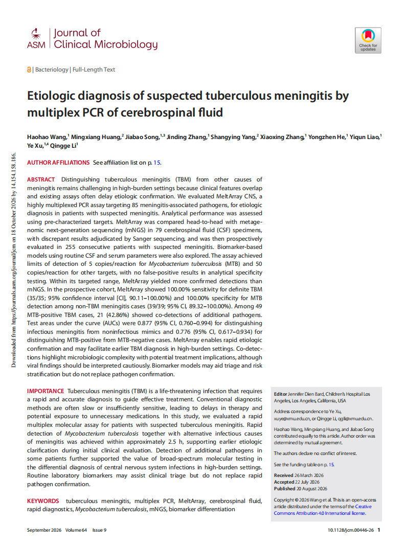 Etiologic diagnosis of suspected tuberculous meningitis by multiplex PCR of cerebrospina